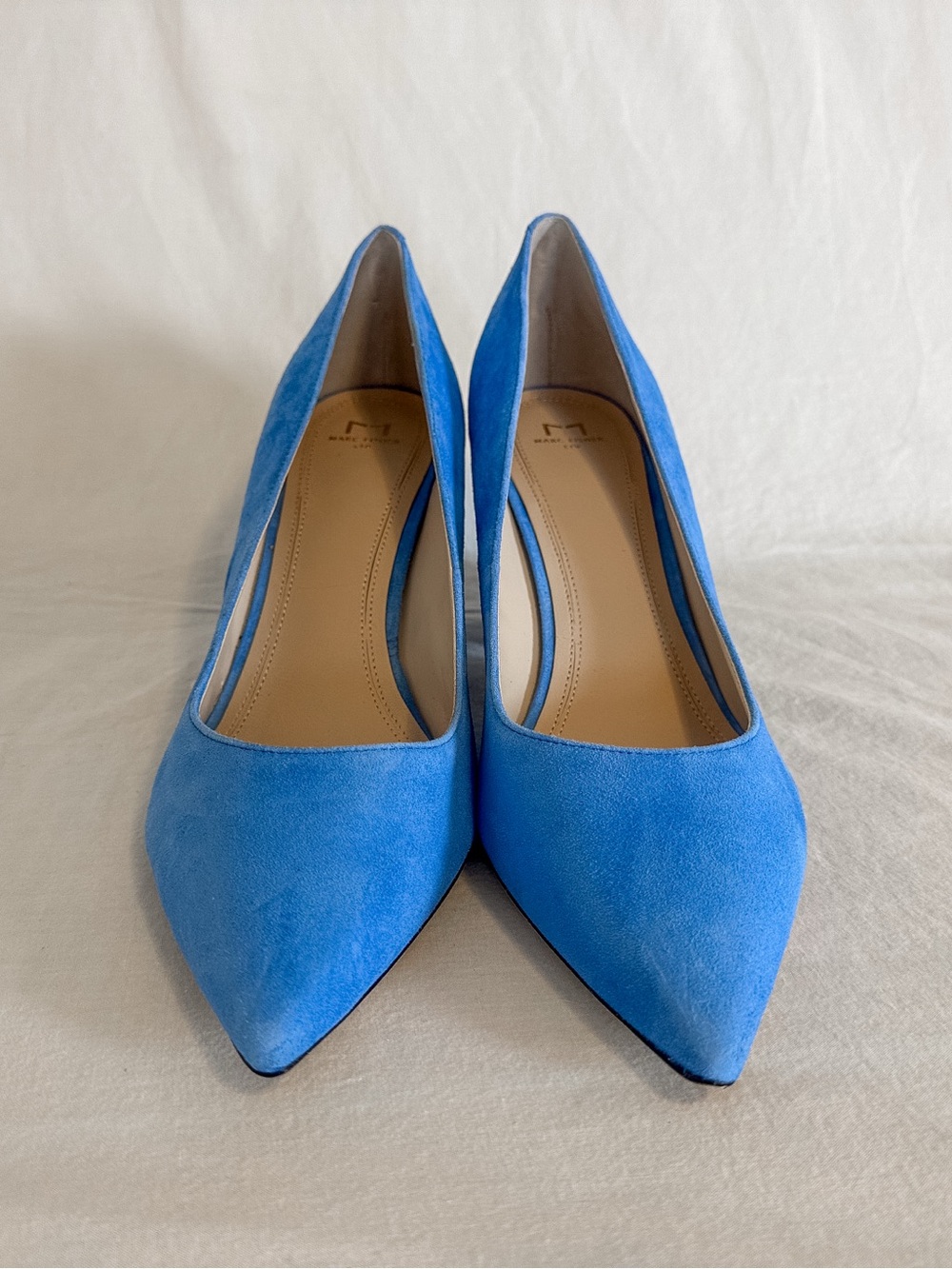 Zala Blue Suede Block Heel Pointy Toe Pump New W/ Box